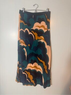 Corey Lynn Calter Womens Printed A-Line Midi Skirt in Teal, Navy & Peach